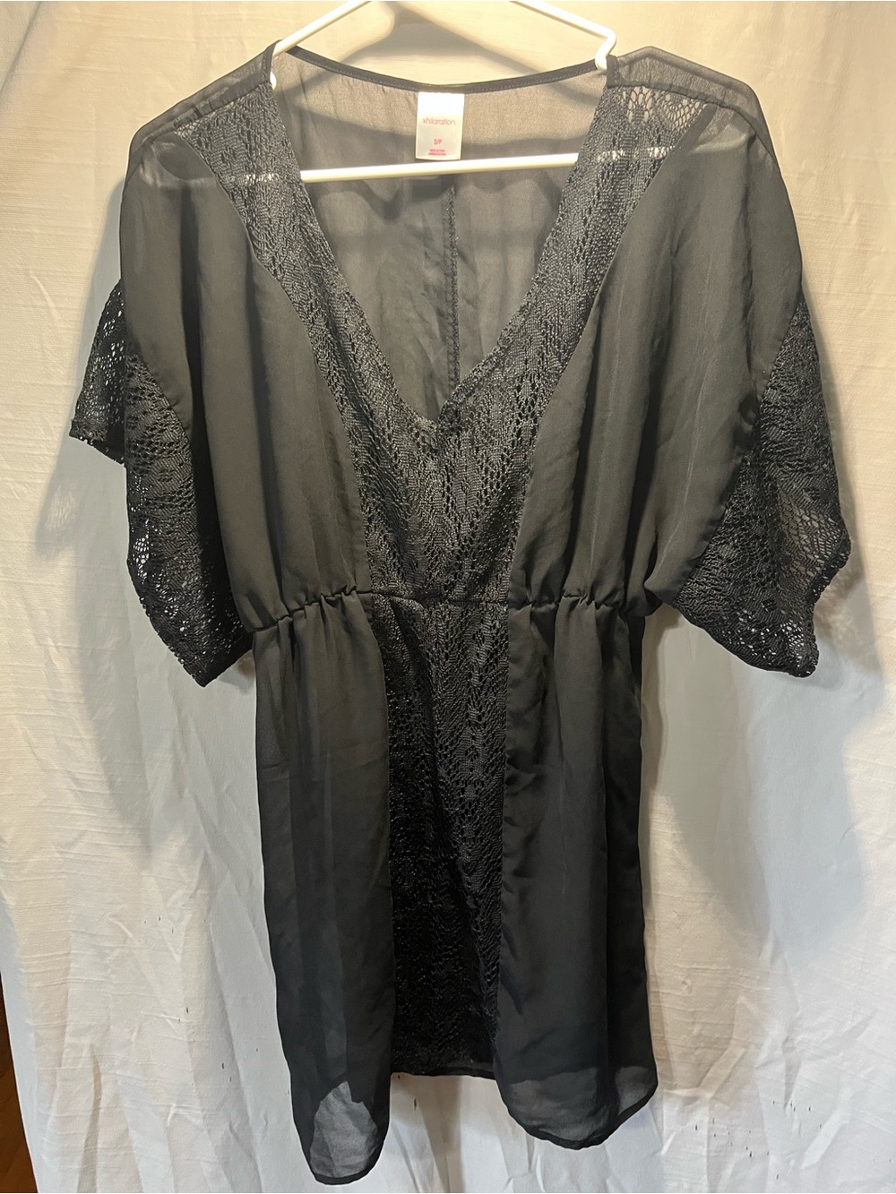 Xhilaration Black Sheer Lace-Trim Cover-Up Robe